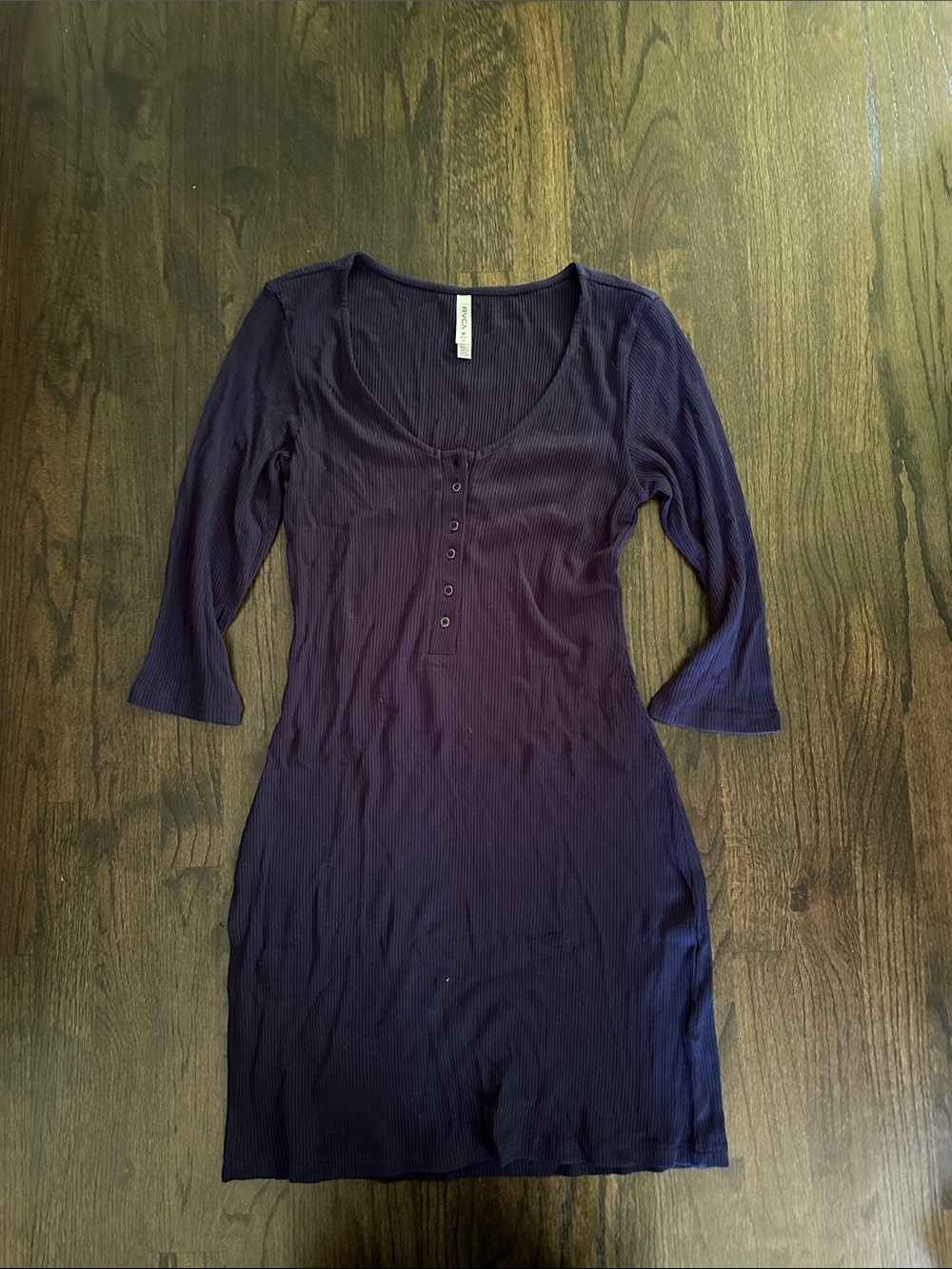 RVCA Navy Blue Ribbed Long Sleeve Dress